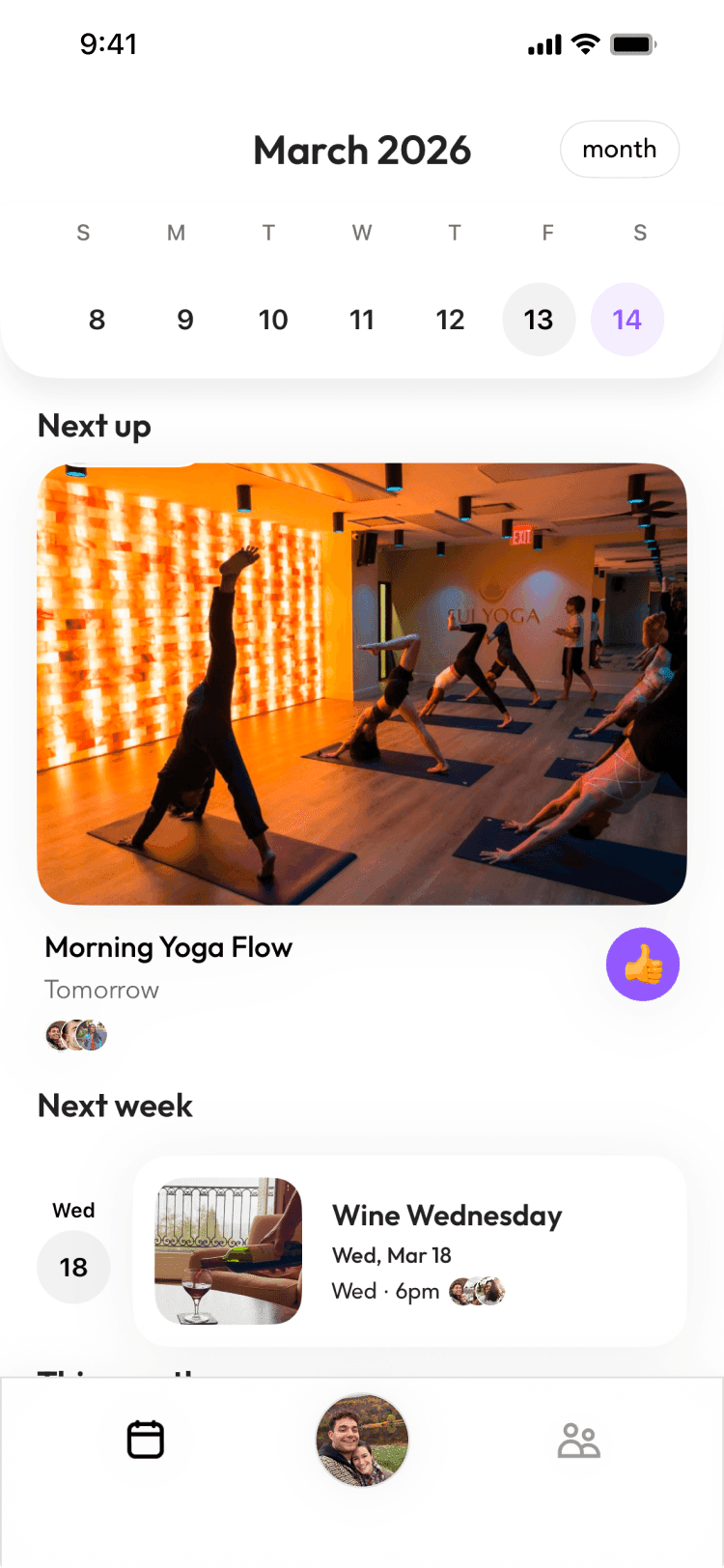 Looped calendar view of upcoming hangouts